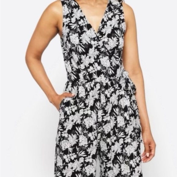 Kaileigh Pants - Kaileigh Black and White Floral Jumpsuit with Wide Legs